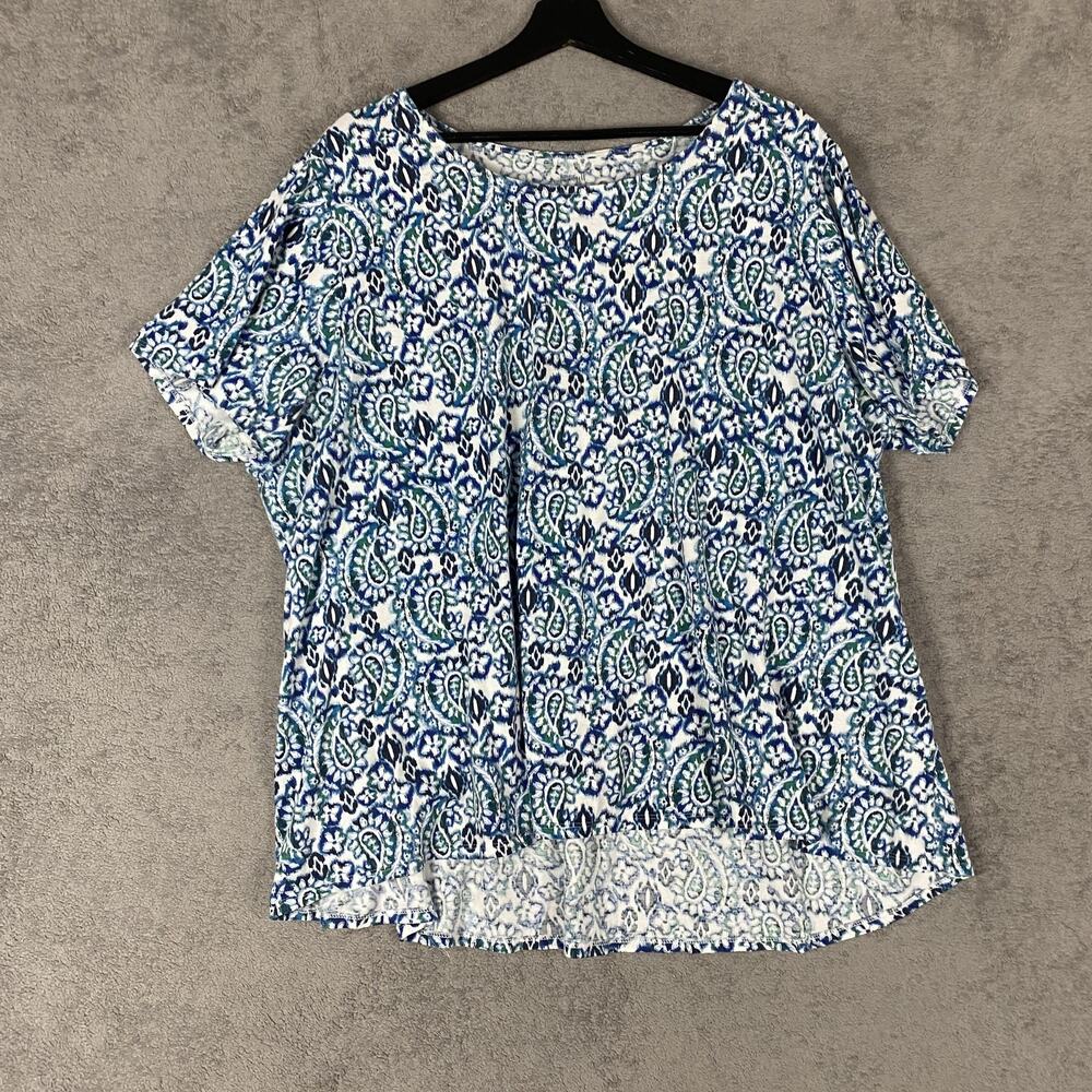 Pure Jill Shirt Womens 3XL Paisley Scoop Neck Pima Tee Top Relaxed Cozy Comfy